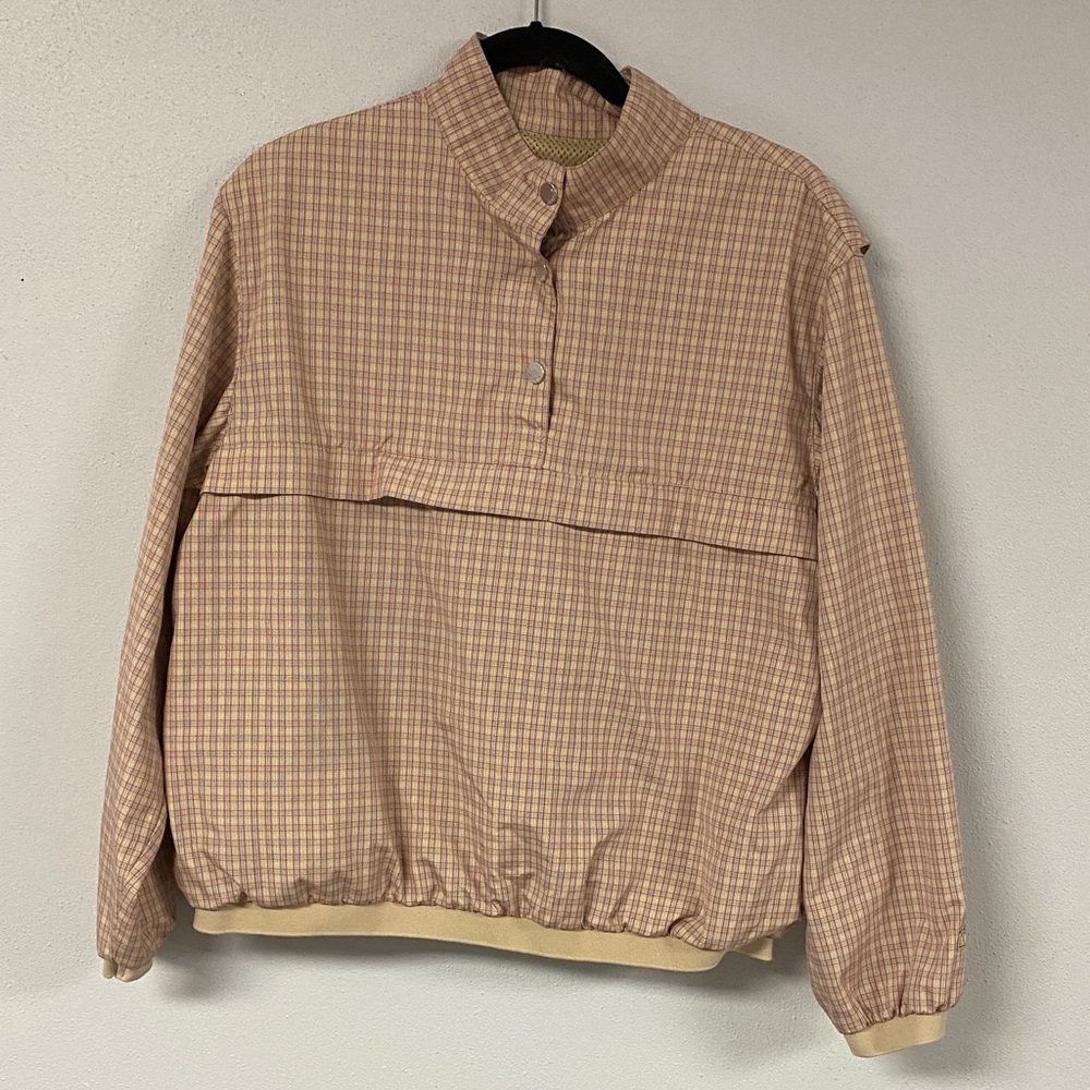 Liz Claiborne (LizGolf) Peach and Cream Plaid Lightweight golf Pullover size L